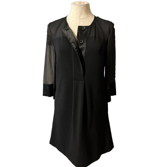 Diane von Furstenberg Dress Black 4 Stretch Silk Wool 3/4 Long Sleeve Shift - Picture 2 of 7